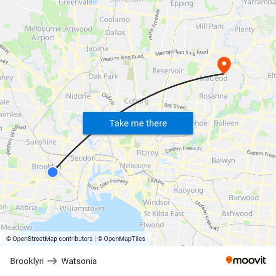 Brooklyn to Watsonia map