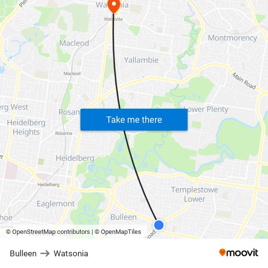 Bulleen to Watsonia map