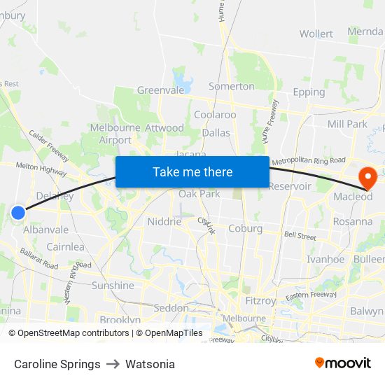 Caroline Springs to Watsonia map