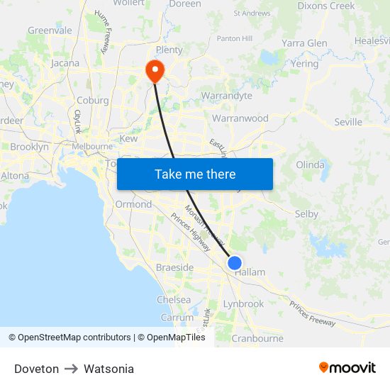 Doveton to Watsonia map