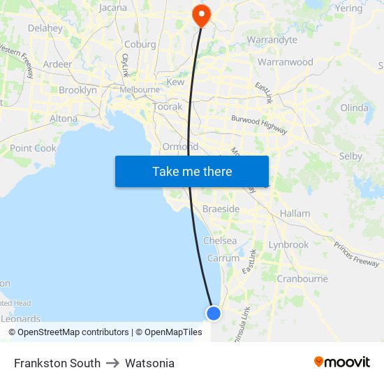 Frankston South to Watsonia map