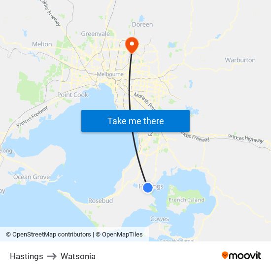 Hastings to Watsonia map