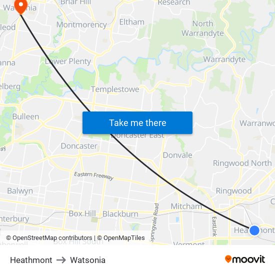 Heathmont to Watsonia map