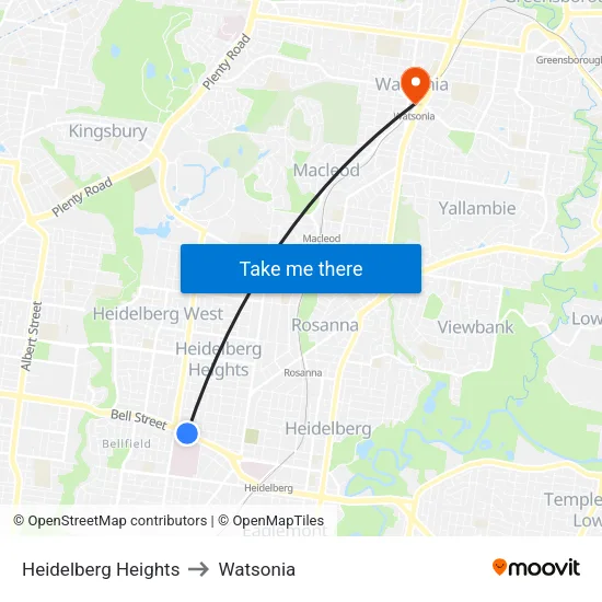 Heidelberg Heights to Watsonia map