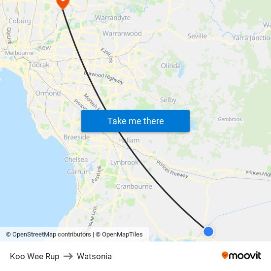 Koo Wee Rup to Watsonia map