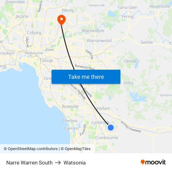 Narre Warren South to Watsonia map