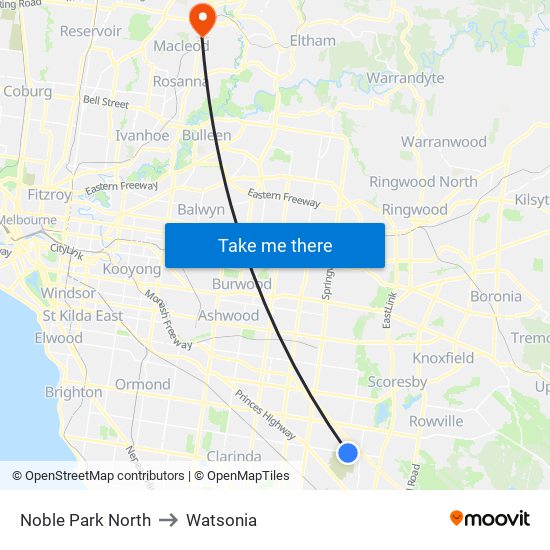 Noble Park North to Watsonia map