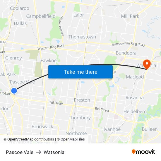 Pascoe Vale to Watsonia map