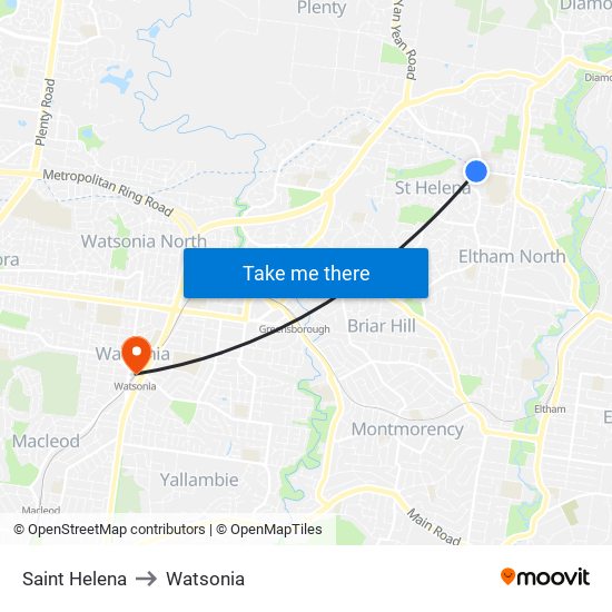 Saint Helena to Watsonia map