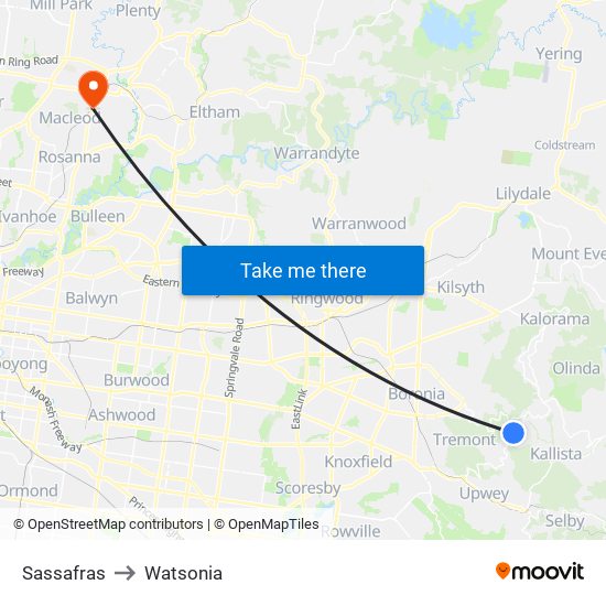 Sassafras to Watsonia map