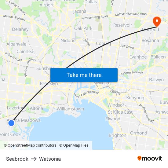 Seabrook to Watsonia map