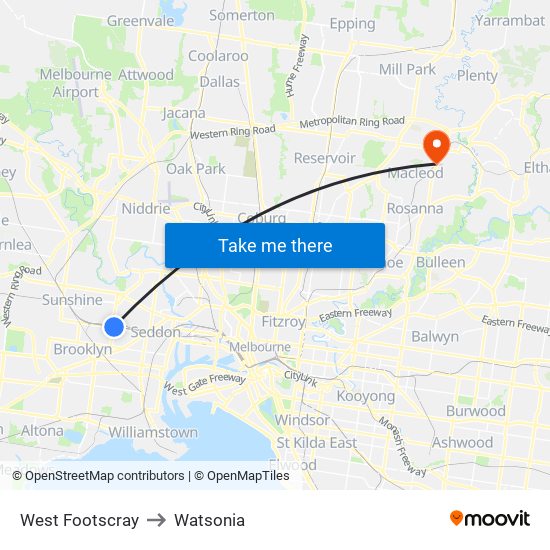 West Footscray to Watsonia map