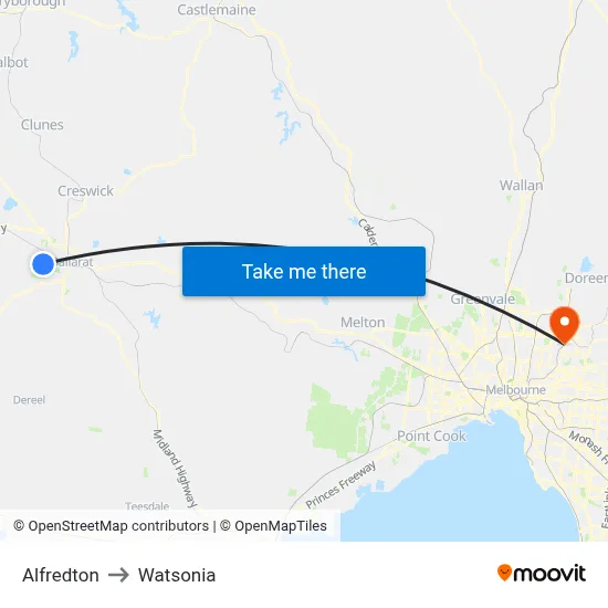 Alfredton to Watsonia map
