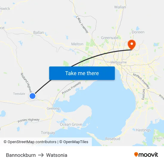 Bannockburn to Watsonia map