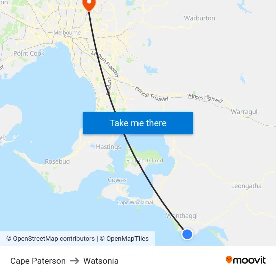 Cape Paterson to Watsonia map