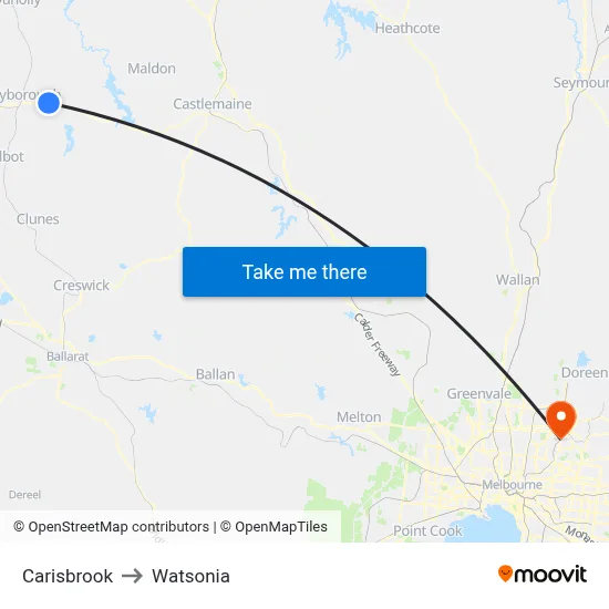 Carisbrook to Watsonia map