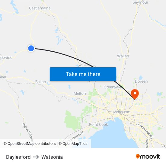 Daylesford to Watsonia map