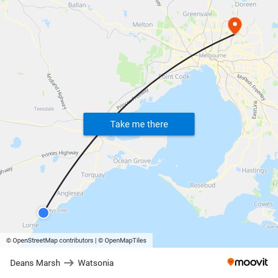 Deans Marsh to Watsonia map