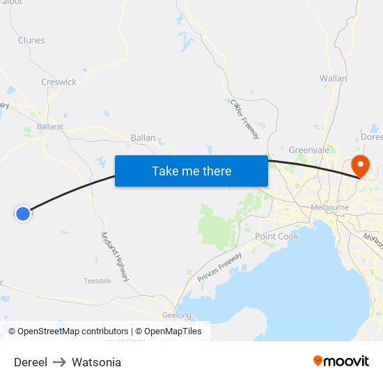 Dereel to Watsonia map