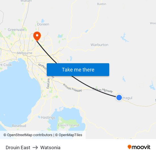 Drouin East to Watsonia map