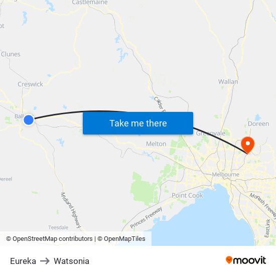 Eureka to Watsonia map