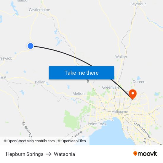 Hepburn Springs to Watsonia map