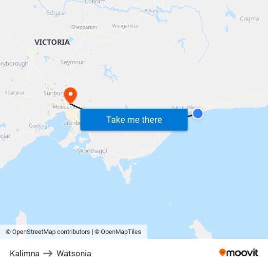 Kalimna to Watsonia map