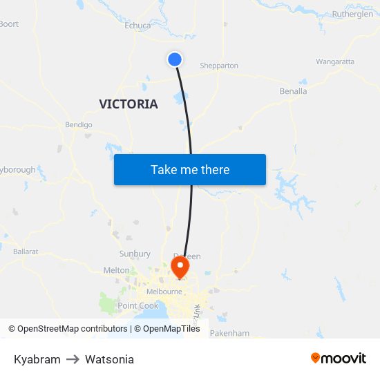 Kyabram to Watsonia map