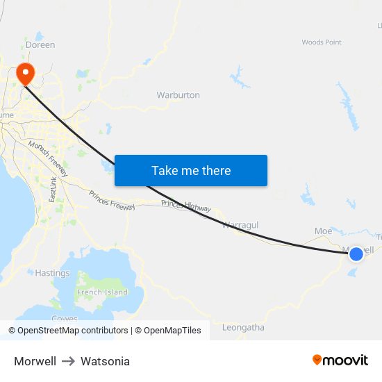 Morwell to Watsonia map