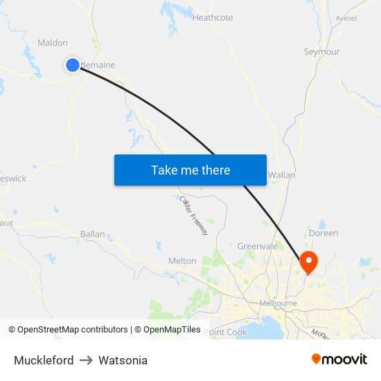 Muckleford to Watsonia map