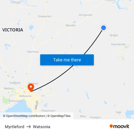 Myrtleford to Watsonia map