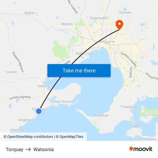 Torquay to Watsonia map