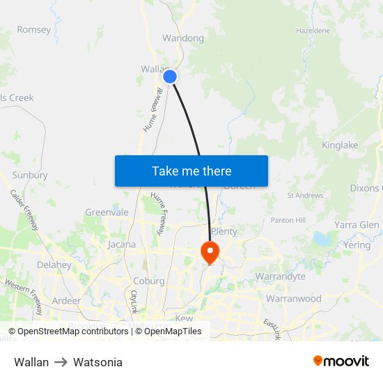 Wallan to Watsonia map