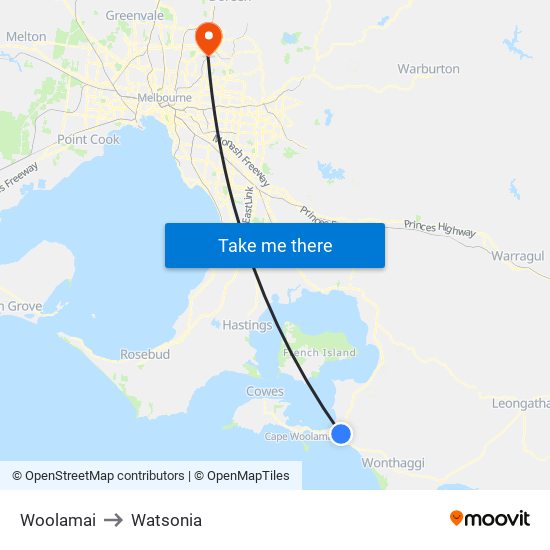 Woolamai to Watsonia map