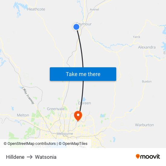Hilldene to Watsonia map