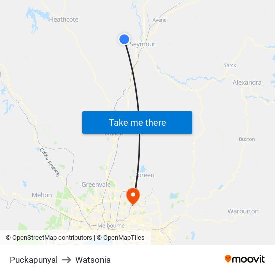 Puckapunyal to Watsonia map