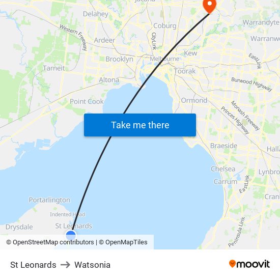 St Leonards to Watsonia map