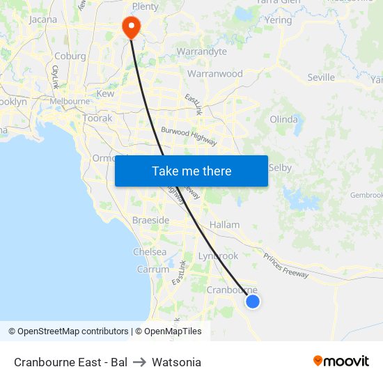 Cranbourne East - Bal to Watsonia map