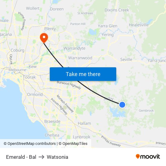 Emerald - Bal to Watsonia map