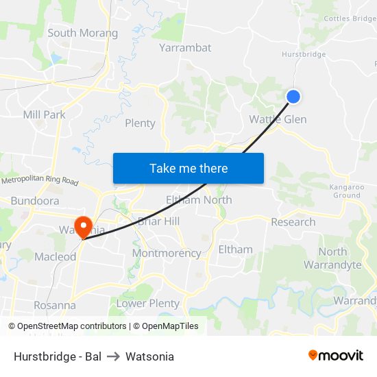 Hurstbridge - Bal to Watsonia map