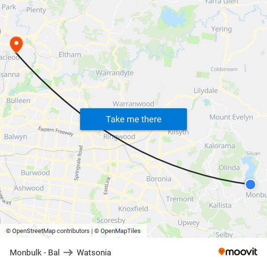 Monbulk - Bal to Watsonia map