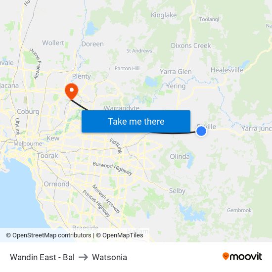 Wandin East - Bal to Watsonia map