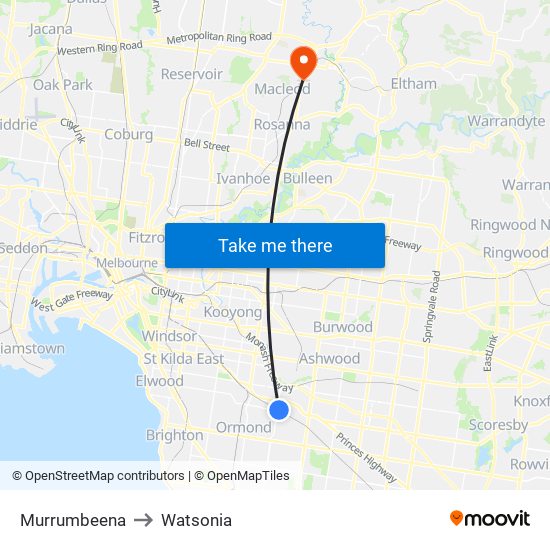 Murrumbeena to Watsonia map