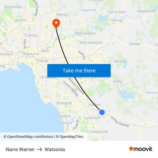Narre Warren to Watsonia map