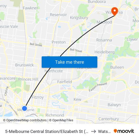 5-Melbourne Central Station/Elizabeth St (Melbourne City) to Watsonia map