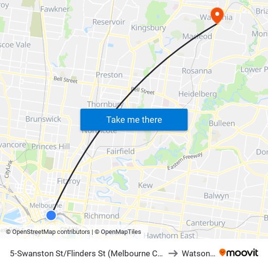 5-Swanston St/Flinders St (Melbourne City) to Watsonia map