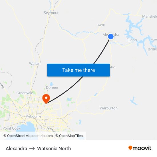 Alexandra to Watsonia North map