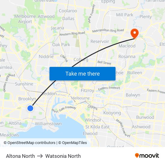 Altona North to Watsonia North map