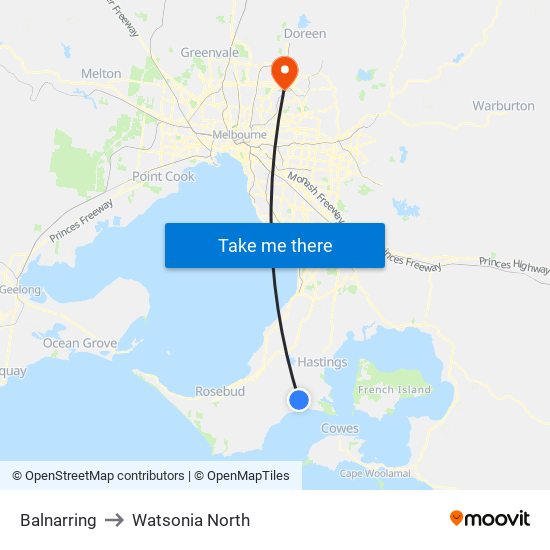Balnarring to Watsonia North map