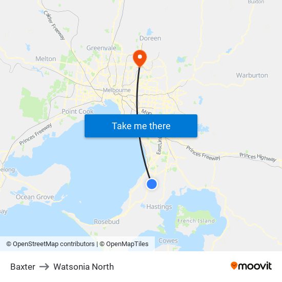 Baxter to Watsonia North map